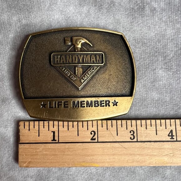 Handyman Club Of America Life Member Belt Buckle 1996 VTG Brass Hammer Logo Gift - Picture 4 of 5